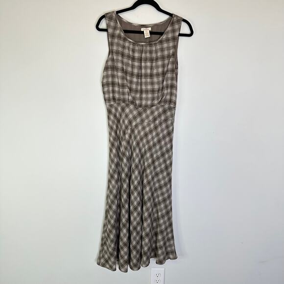 Sundance Gray Neutral Plaid North Fork midi Dress - Picture 2 of 9